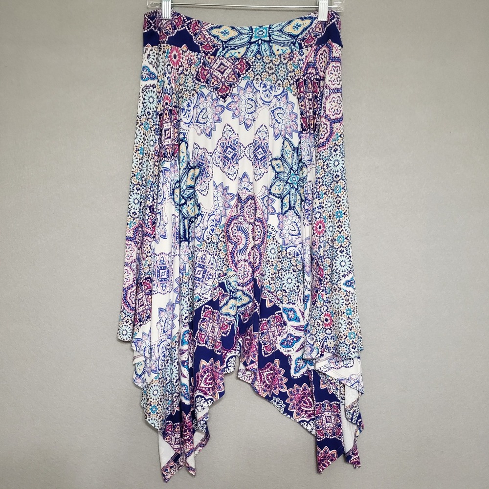 Chico's 2P Skirt Blue Purple Mandala Handkerchief Hem Boho Petite Festival Fairy